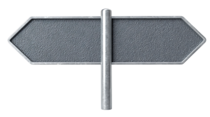Gray metal direction sign isolated on transparent background.