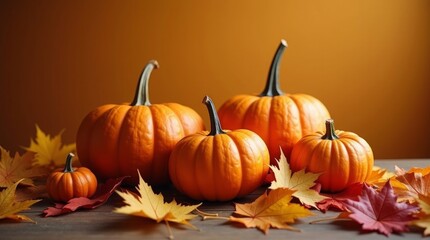 Autumn pumpkins fall leaves harvest gourds