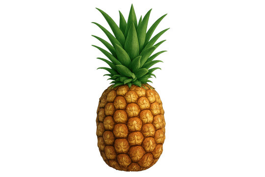 Ripe pineapple fruit with green crown on transparent background