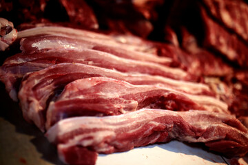 Raw pork for cooking at street food stalls