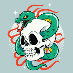 Skull and snake in traditional tattoo style