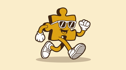 Cool puzzle piece character walking with sunglasses