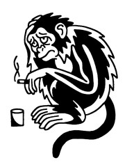 Obraz premium A sad monkey sitting and smoking a cigarette in a retro style