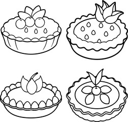 Set of fruit tart outline vector illustration line art
