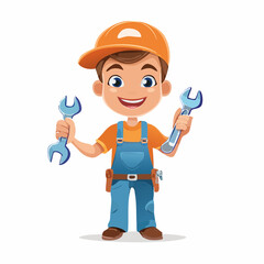 Friendly Cartoon Mechanic with Wrenches