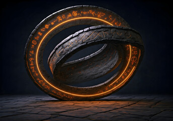 Mystic Stone Circle with Glowing Runes Ancient Artifact of Power and Magic, Fantasy Concept