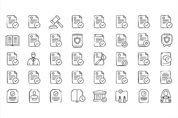 Vector Legal Documents Icons Set with Contract, Policy, and Law Symbols