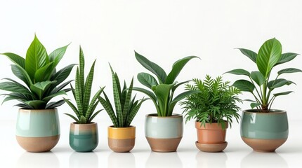 Lush green houseplants in decorative pots potted plants