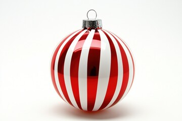 Round glass Christmas bauble with red and white stripes Single striped