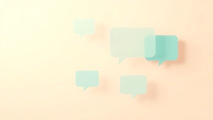 Modern feedback concept with floating speech bubble shapes on a soft gradient background.