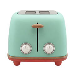 Retro style two slice toaster in mint green with wood accents and chrome details