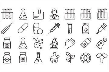Laboratory and Healthcare Vector Icons Set for Medical and Scientific Projects