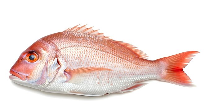 Close-up of a vibrant red snapper fish against a clean white background.