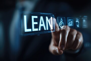 Businessman touches a holographic "LEAN" interface