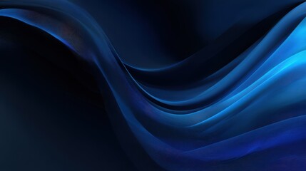 Fototapeta premium dark mode abstract wave in deep blue and black, soft fluid ripple with clean center space for text, modern business feel