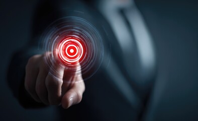 Close-up of hand touching red holographic target