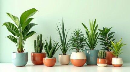 Obraz premium Lush green potted plants in decorative containers houseplants