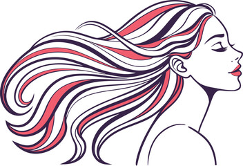 Wavy Hair Woman Illustration. Elegant Wavy Hair Drawing Style. Female Portrait with Wavy Hair Design. Fashion Girl with Wavy Hairstyle Artwork. Wavy Hair Beauty Character Illustration. Long Wavy Hair