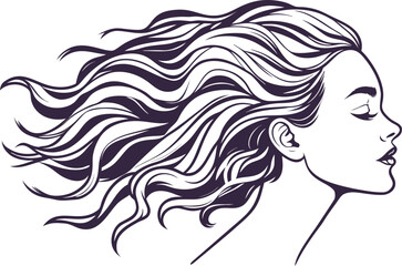 Wavy Hair Woman Illustration. Elegant Wavy Hair Drawing Style. Female Portrait with Wavy Hair Design. Fashion Girl with Wavy Hairstyle Artwork. Wavy Hair Beauty Character Illustration. Long Wavy Hair