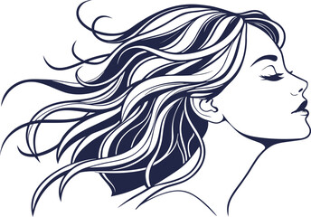 Wavy Hair Woman Illustration. Elegant Wavy Hair Drawing Style. Female Portrait with Wavy Hair Design. Fashion Girl with Wavy Hairstyle Artwork. Wavy Hair Beauty Character Illustration. Long Wavy Hair