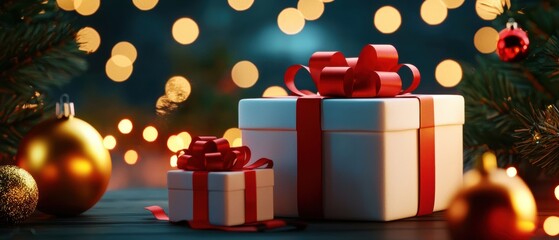 Festive Christmas gifts adorned with ribbons and ornaments
