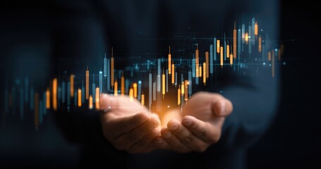 Hands holding glowing financial chart
