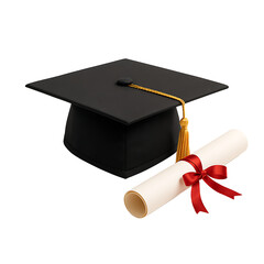 Graduation cap with diploma on white background symbolizing education and success  