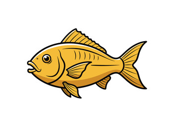 A simple cartoon illustration of a bright golden fish swimming gracefully in clear water