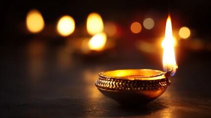 A beautifully crafted lamp with a bright flame atop, symbolizing light, knowledge, and divinity in Hindu festivals.