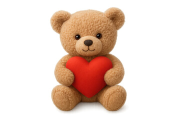 Fototapeta premium Teddy bear holding a red heart on transparent background