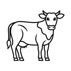 Simple Line Art Illustration of a Calm Cow, Farm Animal, Black and White, Dairy Cow