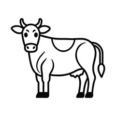 Simple Line Art Illustration of a Friendly Cow, Farm Animal, Black and White
