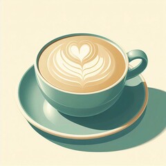 A cappuccino latte with a smooth green surface and a delicate foam swirl