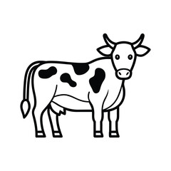 Cute Cartoon Cow Illustration: Black and White Line Art, Farm Animal Graphic
