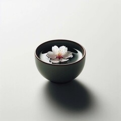 Green tea with a clear surface, topped with sakura flowers