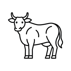 Friendly Cartoon Cow, Line Art Illustration, Farm Animal Icon, Simple Design, White Background