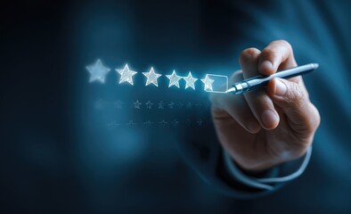 Hand selecting five-star rating
