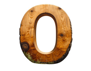 Rustic wooden letter o with natural texture and grain isolated on transparent background