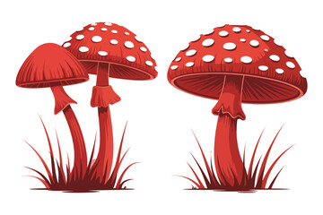 Red Toadstools Illustration Charming Forest Fungi with White Spots