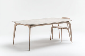 in  trending ecofriendly table made of light wood stands prominently on pure white background