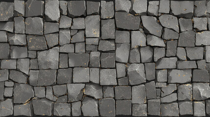 Obraz premium Irregular gray cobblestone top-down texture with realistic shadows, suited for game environments and architectural visualization projects