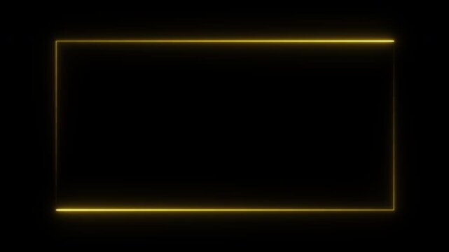 Rectangular neon frame gold in color. Looped rectangle animated frame on transparent background with alpha channel. Video 4K