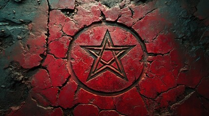 Red star symbol etched into cracked earth