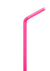 Close-up of a Pink plastic drinking straw isolated on white or transparent background. PNG, with a clipping path