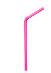Close-up of a Pink plastic drinking straw isolated on white or transparent background. PNG, with a clipping path