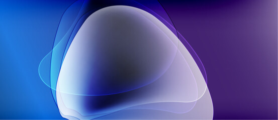 Abstract fluid shapes blend blue, purple hues. Smooth gradients create soft, ethereal visual effect. Minimalist design evokes calm atmosphere.