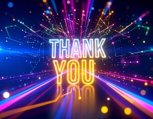  abstract neon -Thank you-. Technological success concept