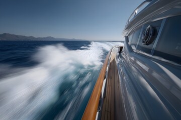 Yacht running, lens slowly rotating to the front yacht