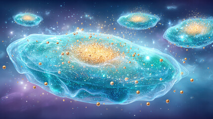 Fototapeta premium Atom, Cartoon of synchronized electron movement in orbit.