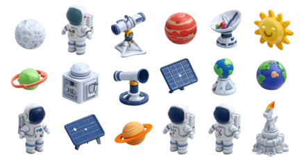 Colorful space exploration icons